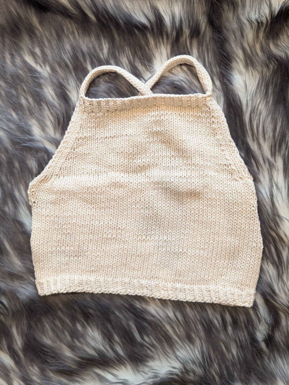 Handmade Cream 100% Cotton Cross-Back Strappy Halter-neck Cropped Tank Top